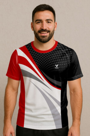 BLACK AND RED LINE BADMINTON JERSEY